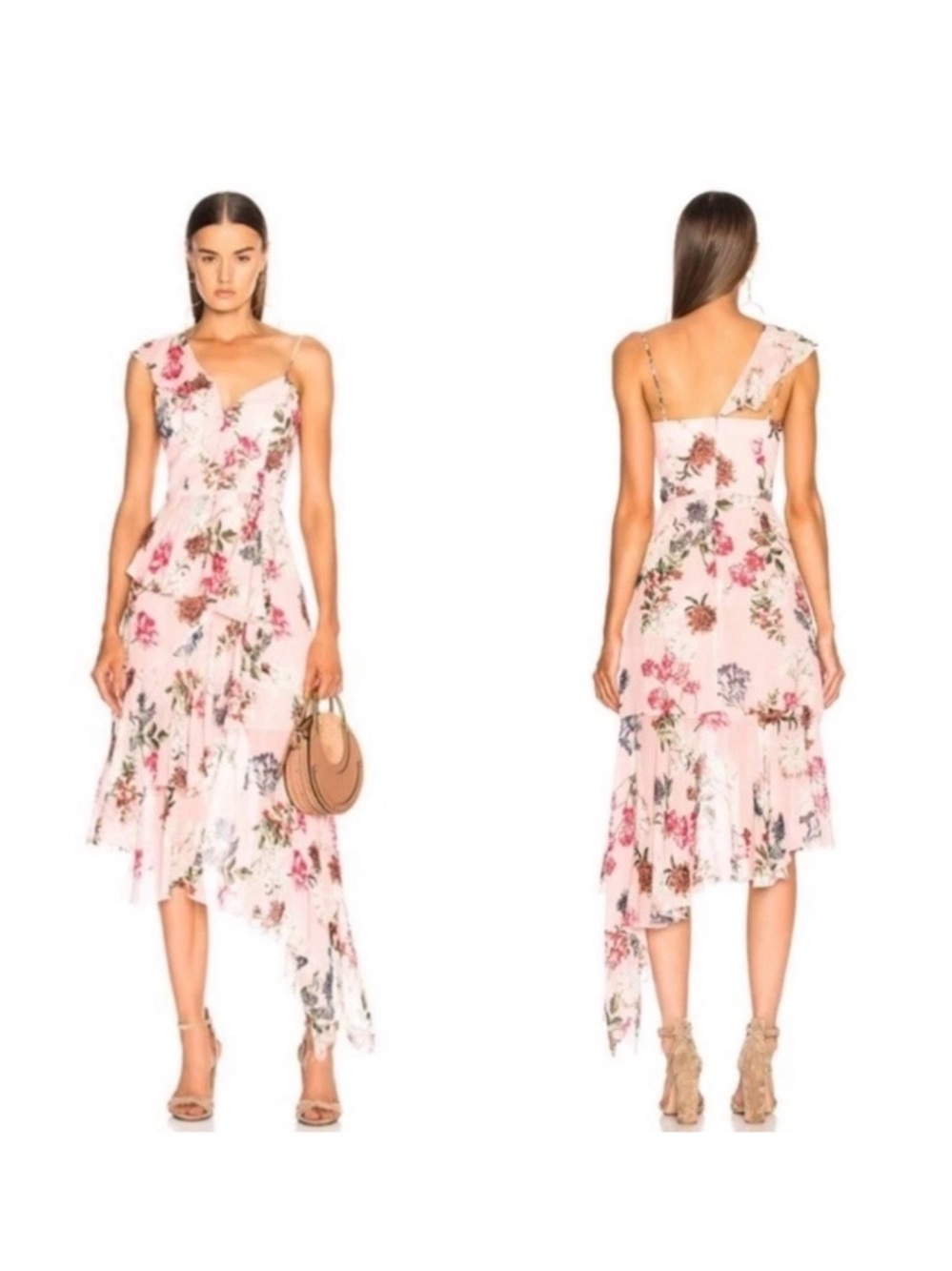 NICHOLAS Pink Floral One-Shoulder Asymmetric Midi Dress - Picture 2 of 10